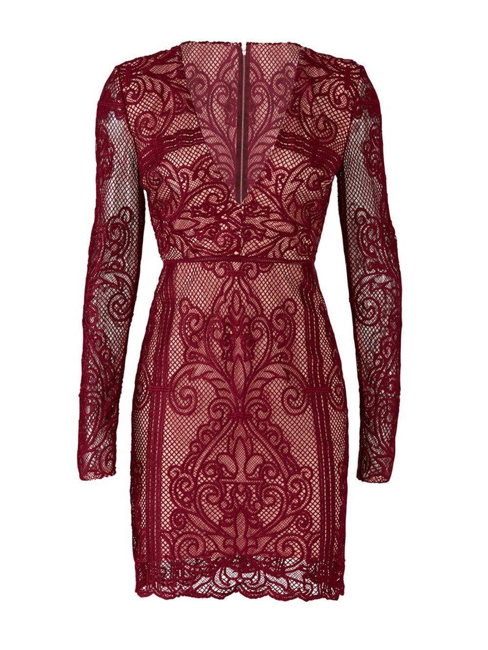 STYLESTALKER Lani Long Sleeve Lace Mini Dress – Earth Red